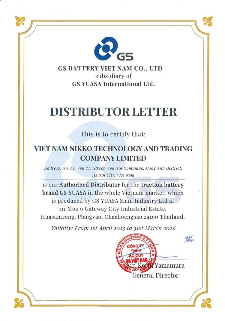 Chứng nhận đại lý GS YUASA